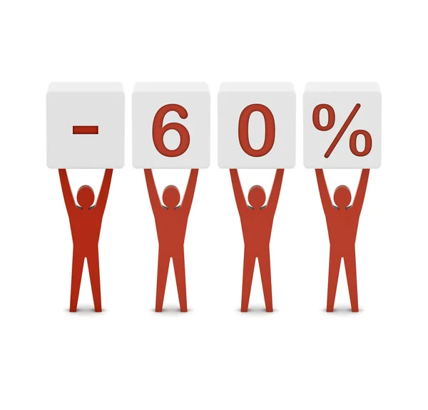 Men holding minus 60 percent. Concept 3D illustration. — Stock Photo, Image
