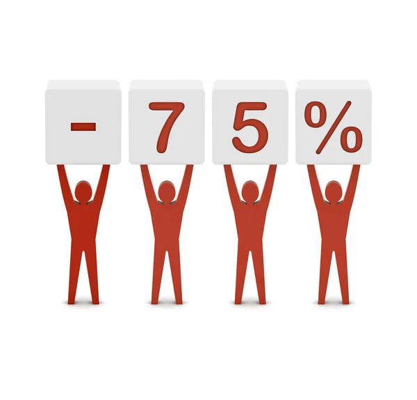 Men holding minus 75 percent. Concept 3D illustration. — Stock Photo, Image
