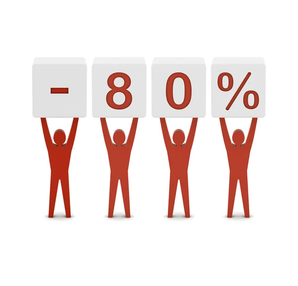 Men holding minus 80 percent. Concept 3D illustration. — Stock Photo, Image