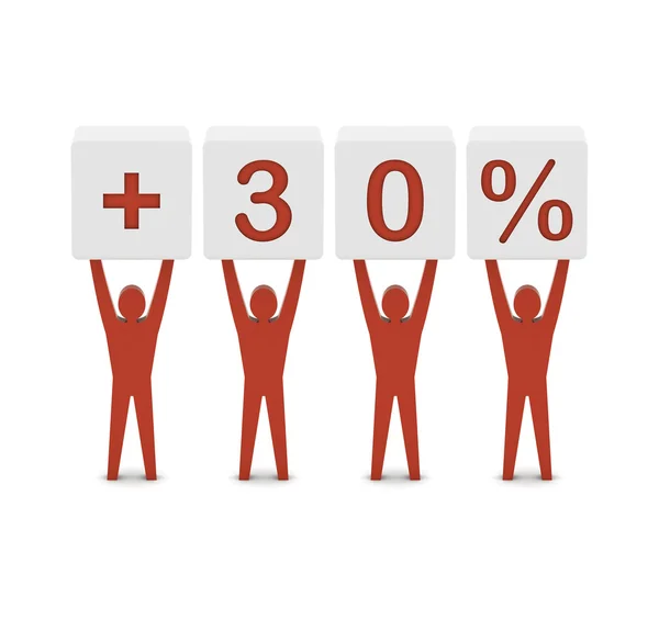 Men holding plus 30 percent. Concept 3D illustration. — Stock Photo, Image