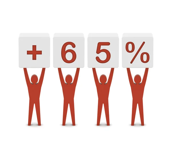 Men holding plus 65 percent. Concept 3D illustration. — Stock Photo, Image