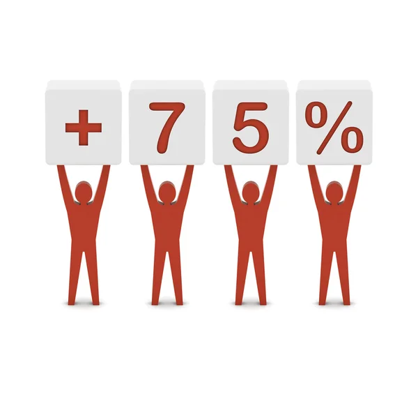 Men holding plus 75 percent. Concept 3D illustration. — Stock Photo, Image