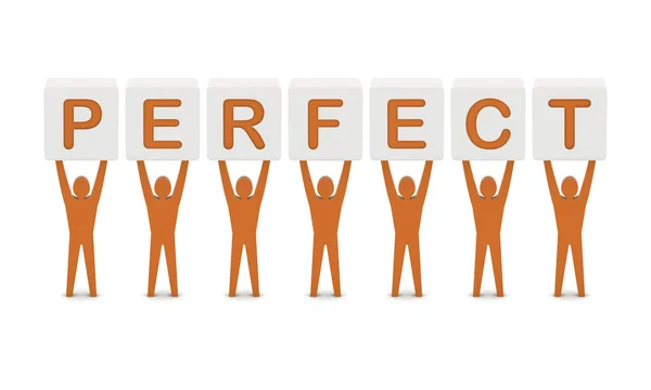Mannen houden het woord perfect. concept 3d illustratie. — Stockfoto