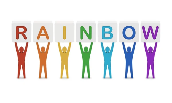 Men holding the word rainbow. Concept 3D illustration. — Stock Photo, Image