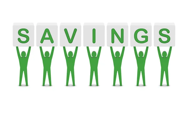 Män innehar ordet besparingar. begreppet 3d illustration. — Stockfoto
