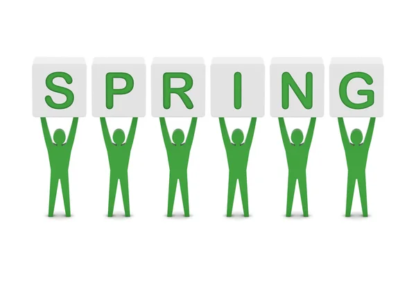 Mannen houden het woord voorjaar. concept 3d illustratie. — Stockfoto