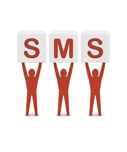 Homens a segurar a palavra SMS. Conceito ilustração 3D . — Fotografia de Stock