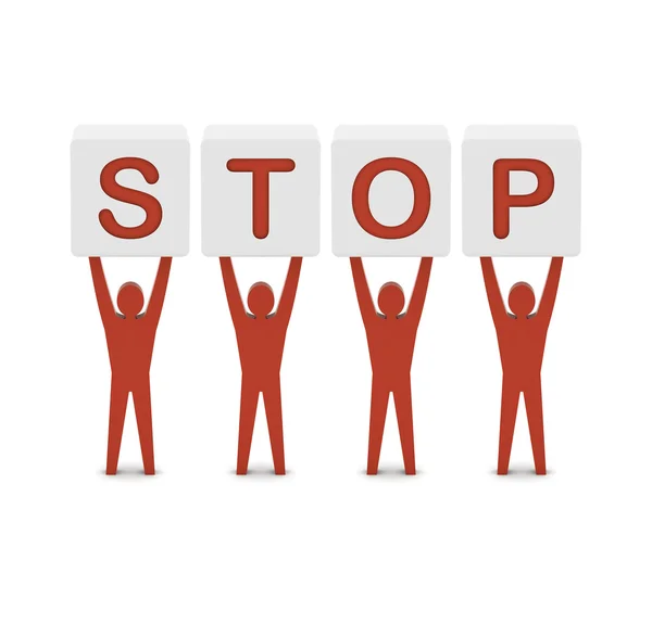 Homens a segurar a palavra "parar". Conceito ilustração 3D . — Fotografia de Stock