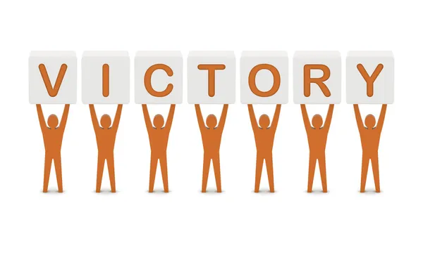 Muži drží slovo vítězství. koncept 3d ilustrace. — Stock fotografie