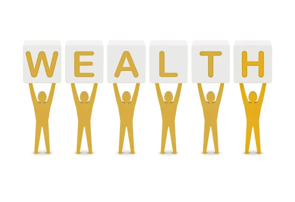 Men holding the word wealth. Concept 3D illustration. — Stock Photo, Image