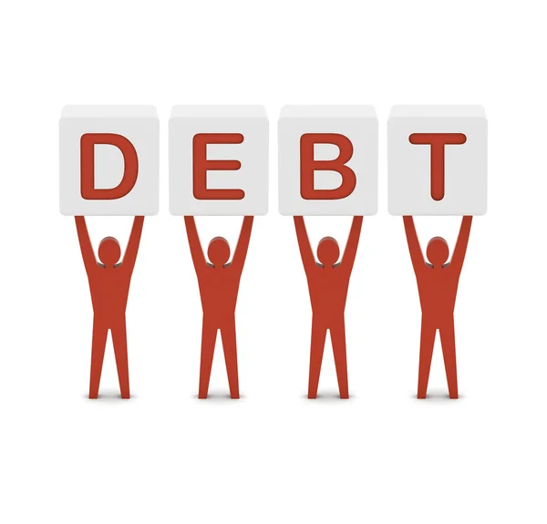 Men holding the word debt. Concept 3D illustration. — Stock Photo, Image