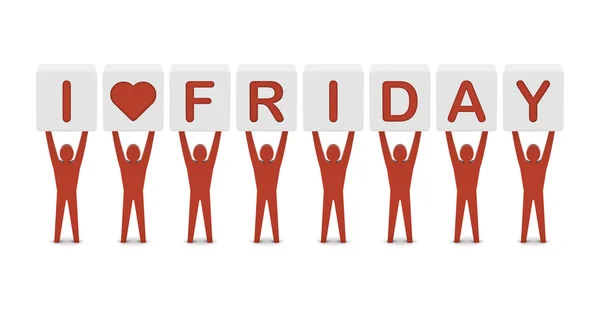 Men holding the phrase i love friday. Concept 3D illustration. — Stock Photo, Image