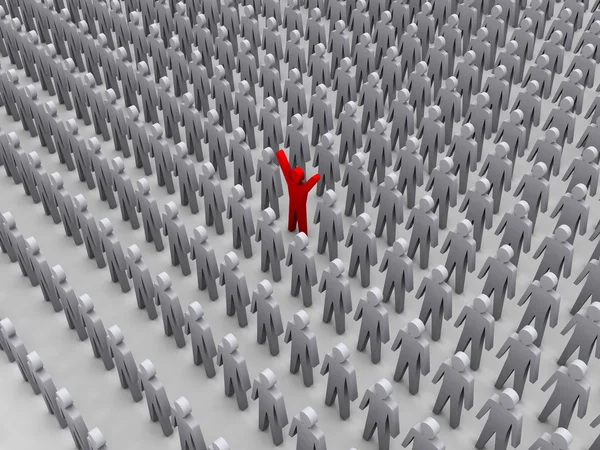 Unique person in crowd. Concept 3D illustration — Stock Photo, Image