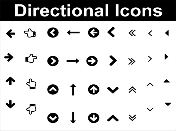 Conjunto de ícones direcionais. Preto sobre fundo branco . — Vetor de Stock