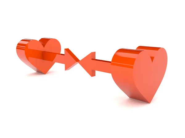 Two hearts with arrows pointing at one another. Concept 3D illustration. — Stock Photo, Image