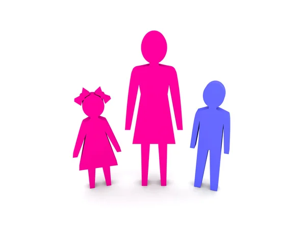 Woman with children. Single-parent family. Concept 3D illustration. — Stock Photo, Image