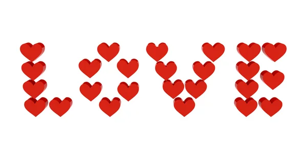 Red hearts set in word LOVE. Concept 3D illustration. — Stock Photo, Image