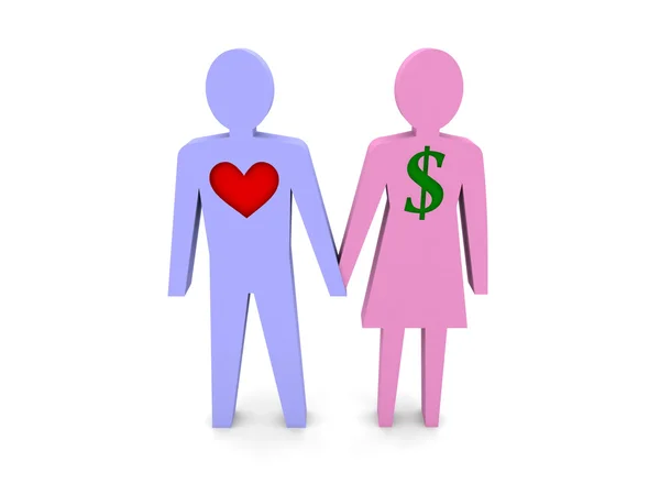 Couple. Woman with dollar sign instead of the heart. Concept 3D illustration. — Stock Photo, Image