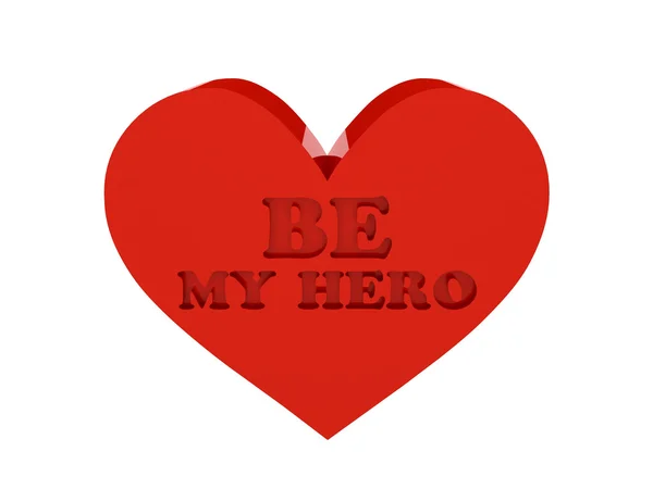 Big red heart. Phrase BE MY HERO cutout inside. Concept 3D illustration. — Stock Photo, Image