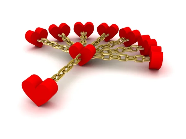Seven hearts linked with one heart. Good relations. Concept 3D illustration. — Stock Photo, Image