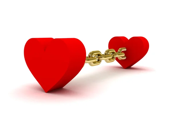 Two hearts linked by golden chain. Concept 3D illustration. — Stock Photo, Image