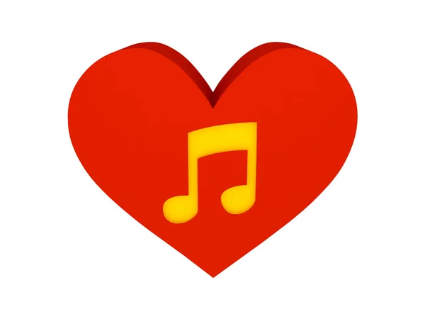 Büyük kırmızı kalp müzik simgesi olan. Konsept illüstrasyon. — Stok fotoğraf