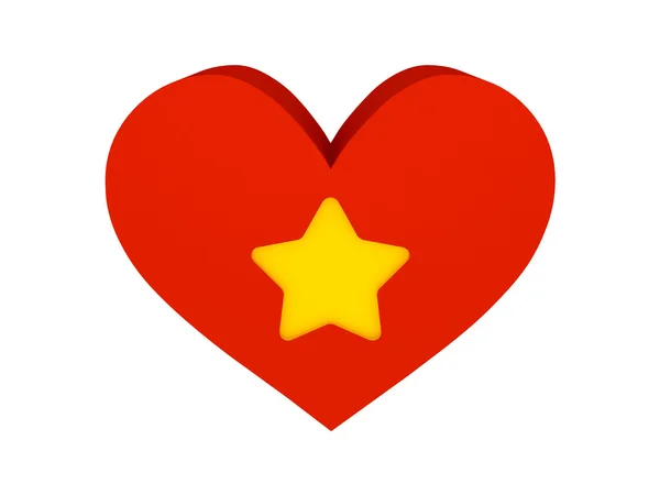 Gran corazón rojo con símbolo de estrella. Concepto Ilustración 3D . —  Fotos de Stock