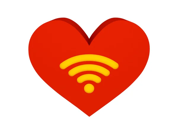 Big red heart with wi-fi symbol. Concept 3D illustration. — Stock Photo, Image