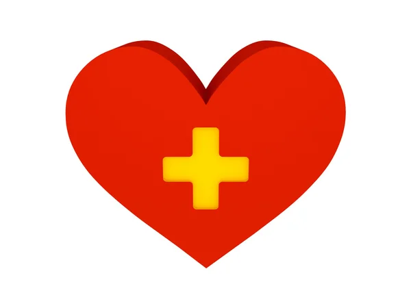 Grande coração vermelho com símbolo de cruz. Conceito ilustração 3D . — Fotografia de Stock