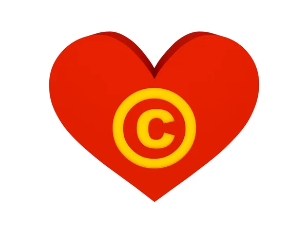 Stort rött hjärta med copyright-symbol. begreppet 3d illustration. — Stockfoto