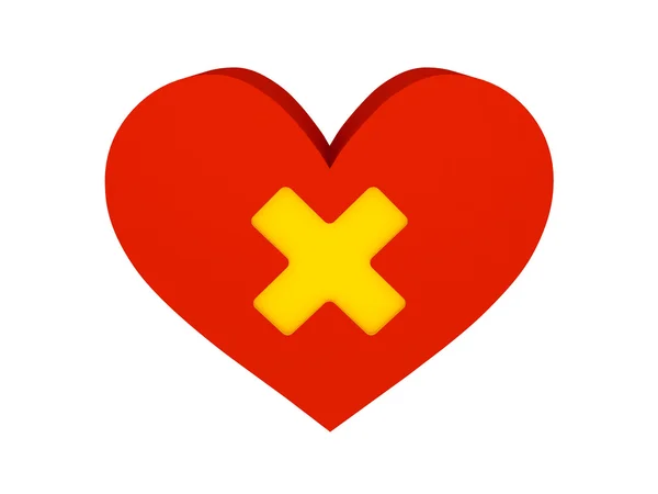 Velké červené srdce s kříže symbolem. koncept 3d ilustrace. — Stock fotografie