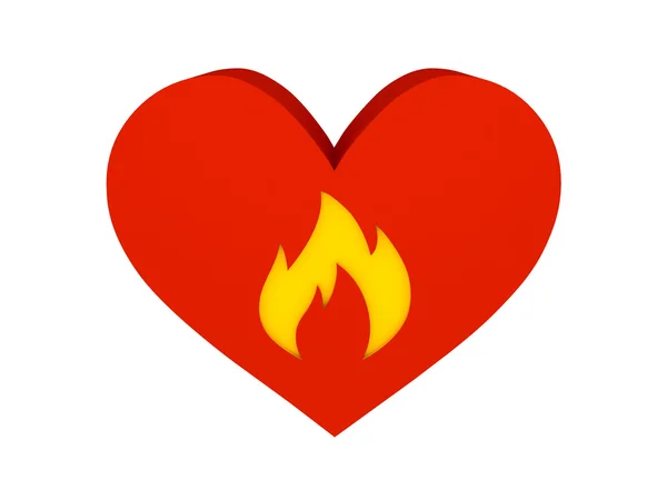 Big red heart with fire symbol. Concept 3D illustration. — Stock Photo, Image