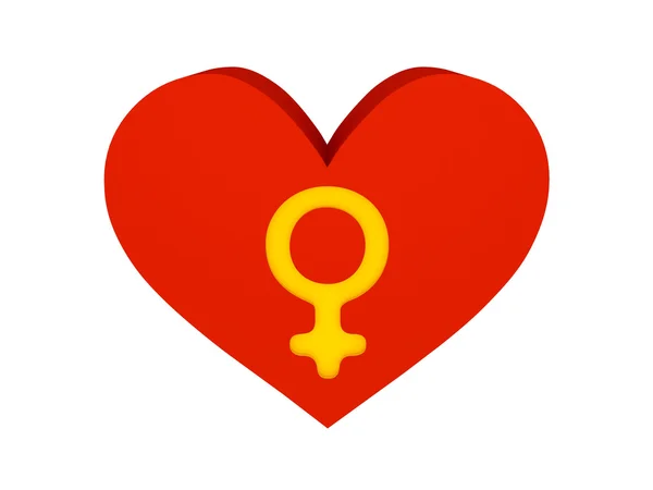 Grande coração vermelho com símbolo feminino. Conceito ilustração 3D . — Fotografia de Stock