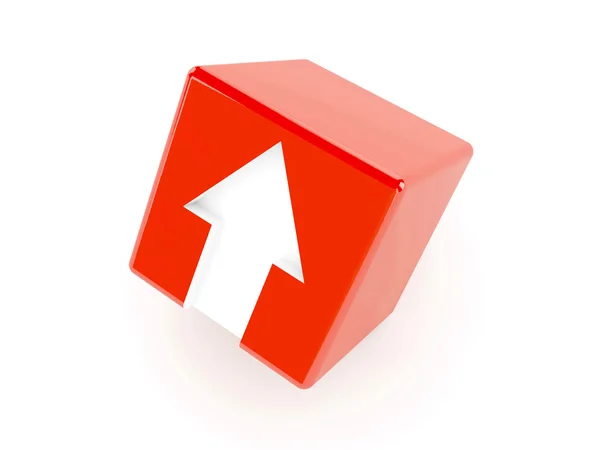 Cubo rojo 3D con una flecha apuntando hacia arriba. Ilustración conceptual — Foto de Stock