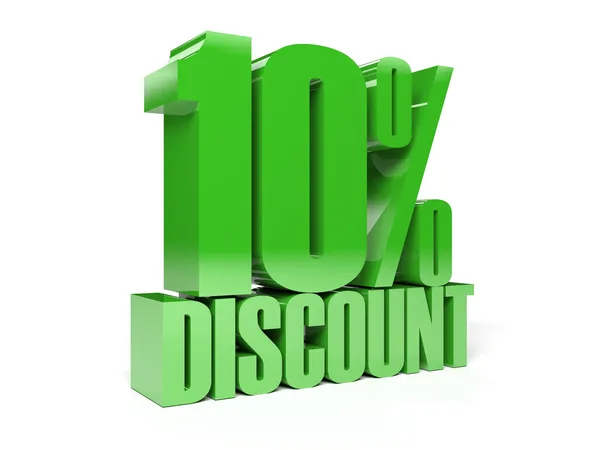 10 percent discount. Green shiny text. Concept 3D illustration. — Stock Photo, Image