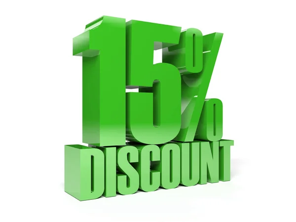 Sconto del 15%. Testo verde lucido. Concetto Illustrazione 3D . — Foto Stock