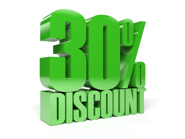 30 percent discount. Green shiny text. Concept 3D illustration. — Stock Photo, Image