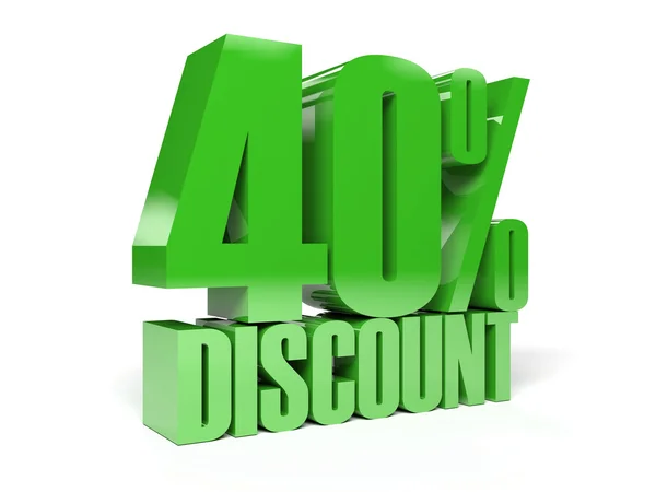 40 percent discount. Green shiny text. Concept 3D illustration. — Stock Photo, Image