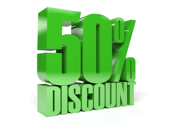 50 percent discount. Green shiny text. Concept 3D illustration. — Stock Photo, Image