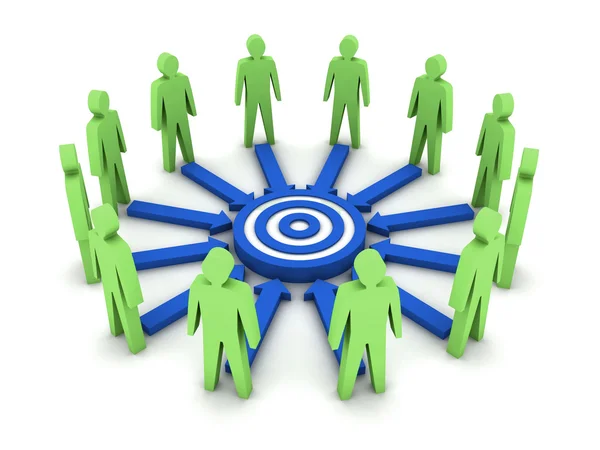 Group of 3D people working towards a common target. Concept illustration. — Stock Photo, Image