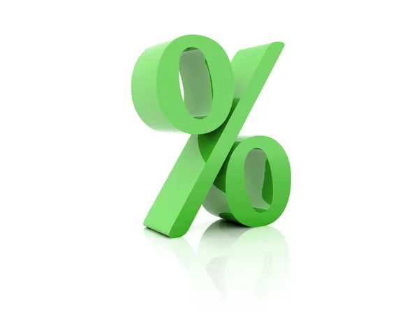 Por cento. Verde sobre fundo branco. Conceito ilustração 3D — Fotografia de Stock