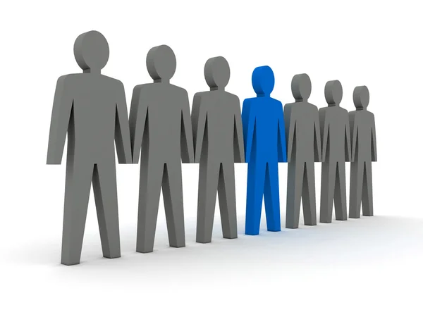 Unique person in row. Concept 3D illustration — Stock Photo, Image