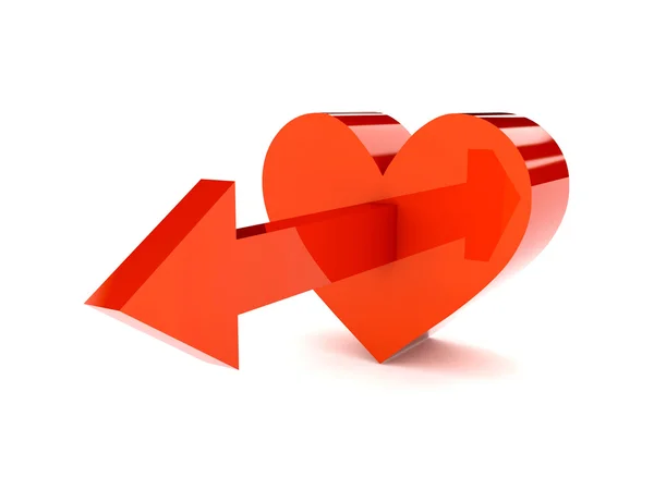 Big red heart with arrow pointing forward. Concept 3D illustration. — Stock Photo, Image