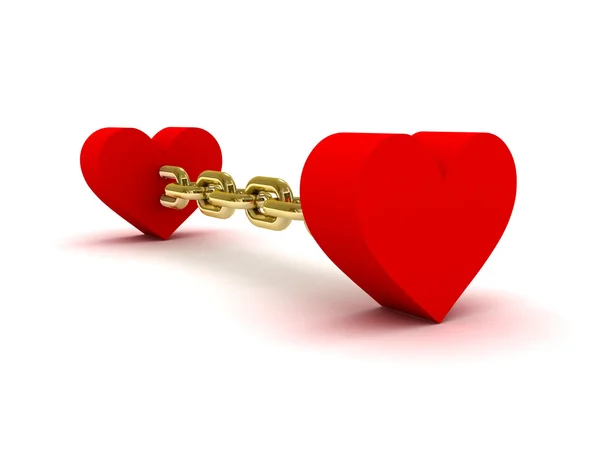 Two hearts linked by golden chain. Concept 3D illustration. — Stock Photo, Image