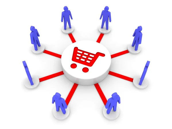 Team shopping. gemensam källa av varor. begreppet 3d illustration. — Stockfoto