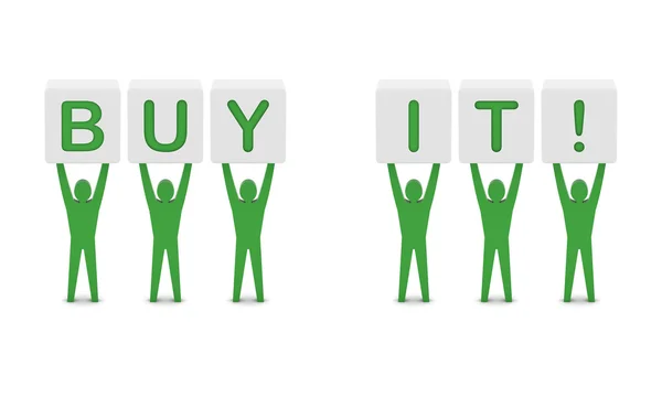 Men holding the phrase buy it. Concept 3D illustration. — Stock Photo, Image