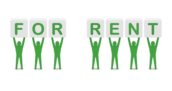 Men holding the words for rent. Concept 3D illustration. — Stock Photo, Image