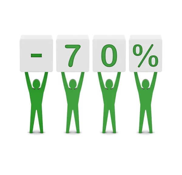 Men holding minus 70 percent. Concept 3D illustration. — Stock Photo, Image
