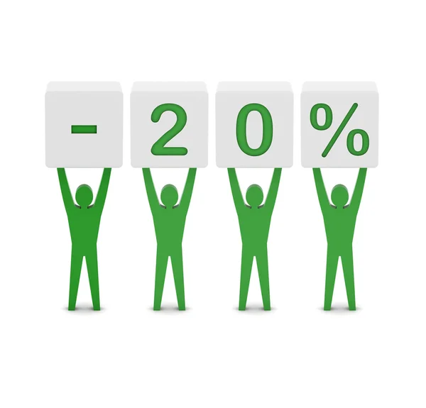 Men holding minus 20 percent. Concept 3D illustration. — Stock Photo, Image