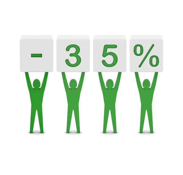 Men holding minus 35 percent. Concept 3D illustration. — Stock Photo, Image
